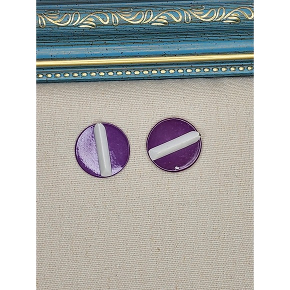 85 Yr Old Arthur Pepper Signed Metal Earrings Purple & White Art Deco FREE $HIP! - Picture 1 of 7